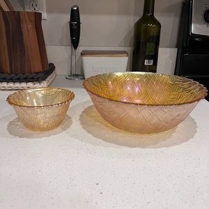 Set Of Vintage Indiana Carnival Yellow/Orange Glass serving  Bowls